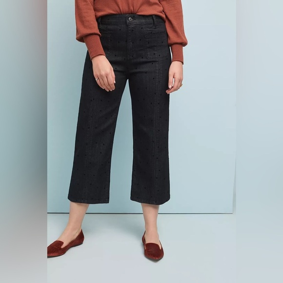 Anthropologie Pilcro Polka Dot Faded Black Wide Leg High Rise Crop Jeans Size 26 - Picture 13 of 14